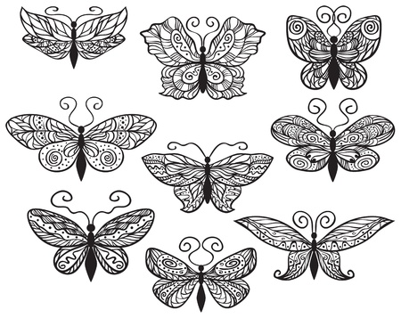 Nine ornate butterflies for your design isolated on white background.のイラスト素材