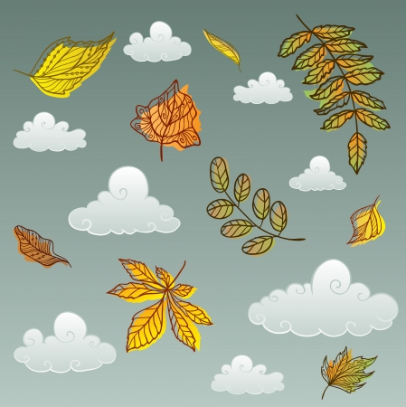 	Autumn leaves with the gray sky backgroundのイラスト素材