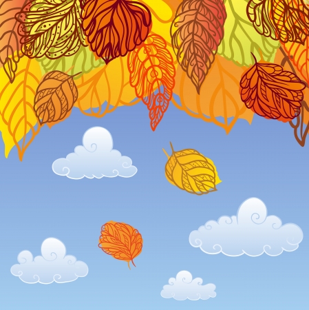 Autumn leaves with the blue sky backgroundのイラスト素材