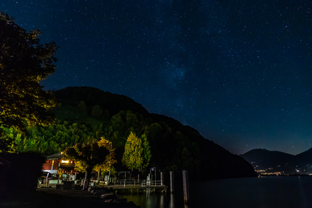 Landing stage at nightのeditorial素材