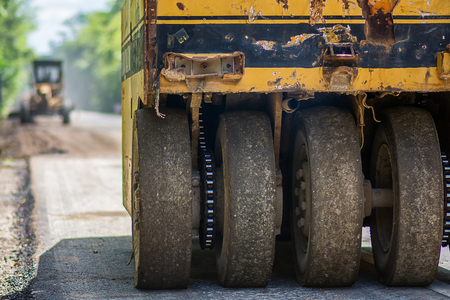 Static compaction using a pneumatic tyred rollerの写真素材
