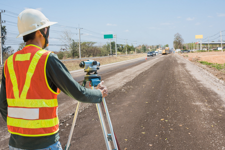 Surveying or land surveying is the technique, profession, and science of determining the terrestrial or three-dimensional position of points and the distances and angles between themの写真素材