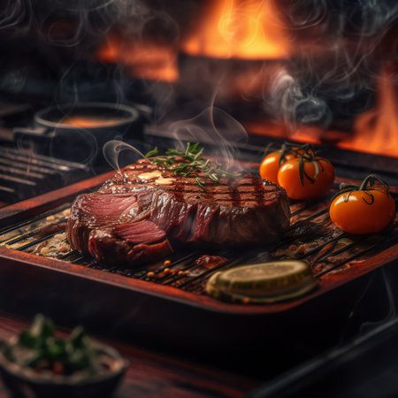 Steak is a popular and delicious food enjoyed around the world, known for its rich flavor and tender texture. Made from cuts of beef, steak can be cooked in a variety of ways, including grilling, broiling, or pan-searing. It is often served with a variety of sides, such as roasted vegetables, potatoes, or a fresh salad.generative aiの素材