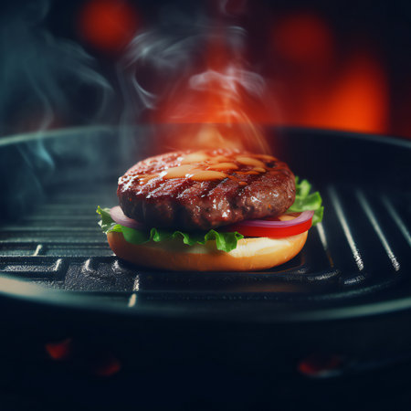 The hamburger is an iconic and beloved food that has become synonymous with American cuisine. Comprised of a juicy beef patty nestled between two soft buns, the hamburger is a culinary masterpiece that can be customized with an array of toppings and condiments to suit individual preferences.generative aiの素材
