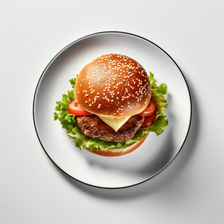 The hamburger is an iconic and beloved food that has become synonymous with American cuisine. Comprised of a juicy beef patty nestled between two soft buns, the hamburger is a culinary masterpiece that can be customized with an array of toppings and condiments to suit individual preferences.generative aiの素材