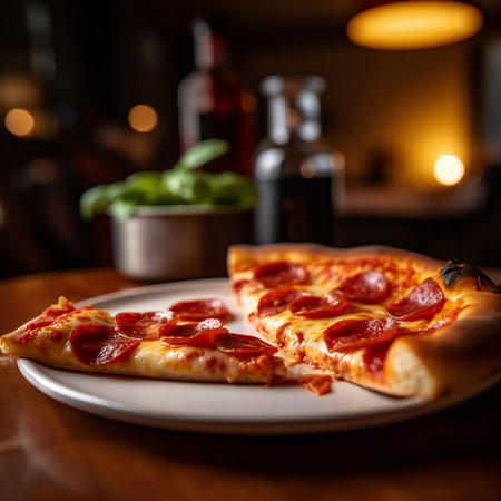 Pepperoni pizza is the epitome of classic comfort food, loved by pizza enthusiasts worldwide. With its thin or thick crust, generous layer of tangy tomato sauce, melty cheese, and perfectly spiced pepperoni slices, each bite is a symphony of flavors.generative aiの素材