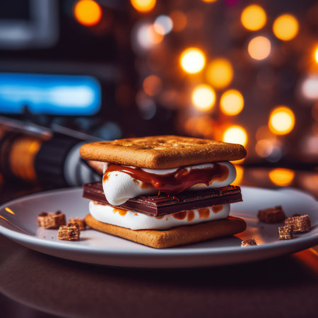 S'mores are a delightful treat that combines the simple pleasures of melted chocolate, gooey marshmallows, and crunchy graham crackers. This classic campfire dessert has become a beloved symbol of summertime and outdoor adventures.generative aiの素材