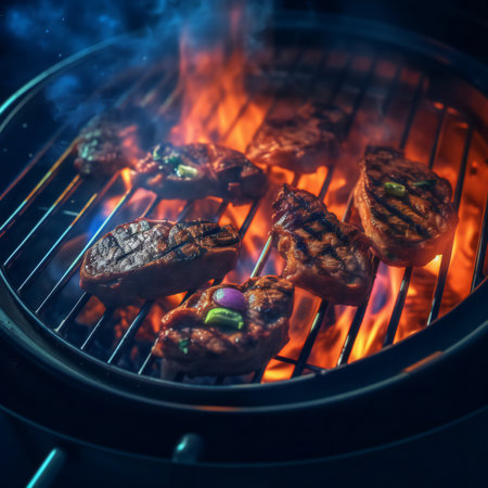 Barbecue is an art form that combines the mesmerizing dance of flames, the enticing aroma of smoky goodness, and the mouthwatering flavors of perfectly cooked meats. It's a culinary experience that transcends borders and cultures, bringing people together with its irresistible charm.generative aiの素材