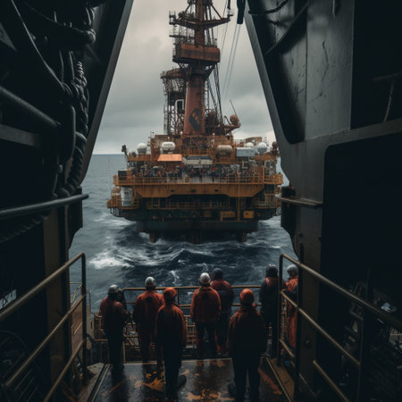 Working on an oil drilling platform in the middle of the sea is no easy feat. Engineers and staff are faced with the constant challenge of keeping the platform running smoothly and safely while contending with the harsh and unpredictable conditions of the open ocean.AI generatedの素材