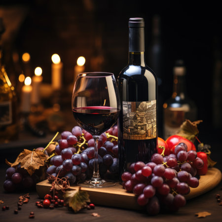 In this shot, a glass of wine stands as a symbol of centuries-old craftsmanship and the art of indulgence. The rich hue of the liquid reflects the play of light, revealing the complexity of flavors that dance on the palate. Whether enjoyed in solitude or in the company of friends, this image captures the essence of wine â a liquid poem that whispers stories of vineyards, of patience, and of the moments that deserve to be savored.generative aiの素材
