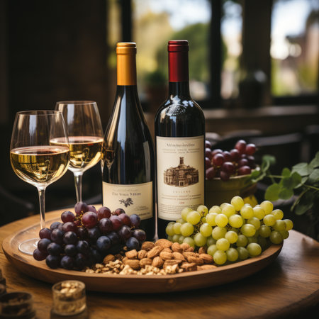 In this shot, a glass of wine stands as a symbol of centuries-old craftsmanship and the art of indulgence. The rich hue of the liquid reflects the play of light, revealing the complexity of flavors that dance on the palate. Whether enjoyed in solitude or in the company of friends, this image captures the essence of wine â a liquid poem that whispers stories of vineyards, of patience, and of the moments that deserve to be savored.generative aiの素材