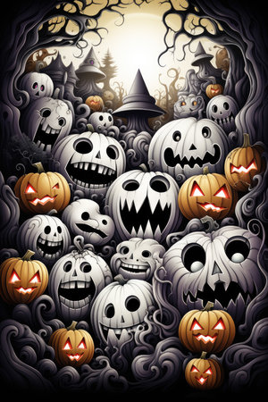 This 2:3 wallpaper transports you into a realm of Halloween enchantment, where the soft glow of jack-o'-lanterns illuminates the night. Each meticulously carved pumpkin boasts its own unique expression, from friendly grins to mischievous smirks.generative aiの素材