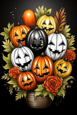 This 2:3 wallpaper transports you into a realm of Halloween enchantment, where the soft glow of jack-o'-lanterns illuminates the night. Each meticulously carved pumpkin boasts its own unique expression, from friendly grins to mischievous smirks.generative aiの素材