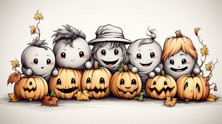 This 16:9 wallpaper transports you into a realm of Halloween enchantment, where the soft glow of jack-o'-lanterns illuminates the night. Each meticulously carved pumpkin boasts its own unique expression, from friendly grins to mischievous smirks.generative aiの素材