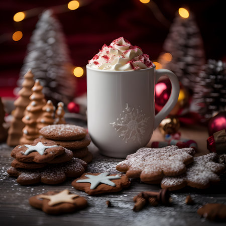 Marshmallow Hot Cocoa one of the most popular foods on Christmas Eve.AI generatedの素材