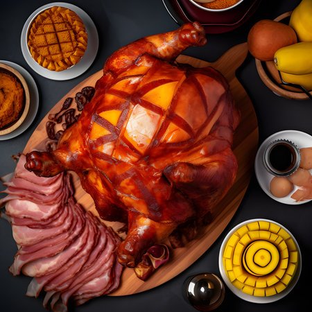 Honey Mustard Glazed Ham Honey Mustard Glazed Ham one of the most popular foods on Christmas Eve.AI generatedの素材