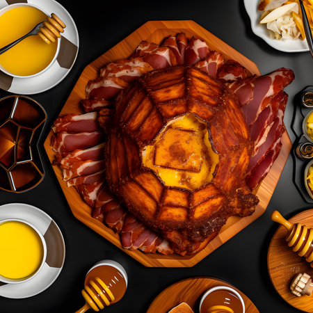Honey Mustard Glazed Ham Honey Mustard Glazed Ham one of the most popular foods on Christmas Eve.AI generatedの素材