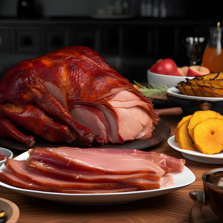 Honey Mustard Glazed Ham Honey Mustard Glazed Ham one of the most popular foods on Christmas Eve.AI generatedの素材