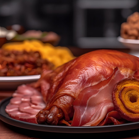 Honey Mustard Glazed Ham Honey Mustard Glazed Ham one of the most popular foods on Christmas Eve.AI generatedの素材