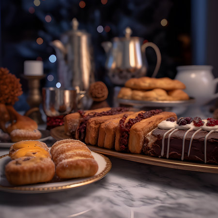 Yule log one of the most popular foods on Christmas Eve.AI generatedの素材