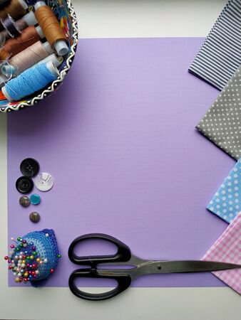 layout of accessories for cutting and sewing. Flat lay.