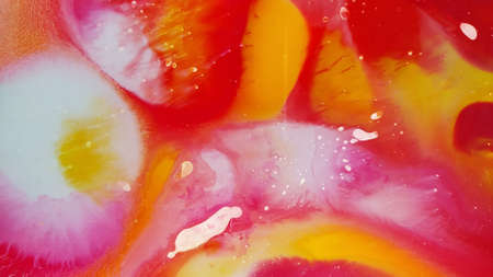 Abstract gouache drawing in white, yellow, red colors.