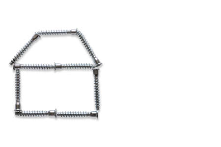 house made of silver colored self-tapping screws isolated on white background.