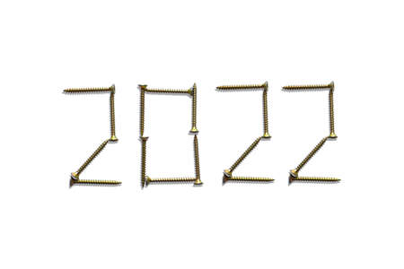Number of the year 2022 laid out from construction screws. Creative concept.の写真素材
