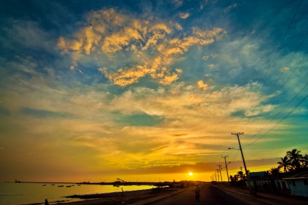 Sunrise in a coastal Colombian town の写真素材