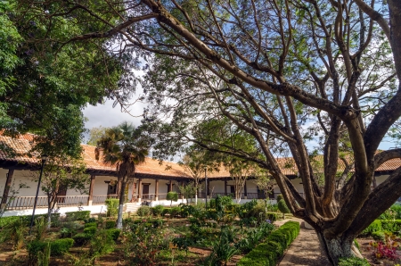 Colonial courtyard with lush plants in San Cristobal de las Casas, Mexicoの写真素材
