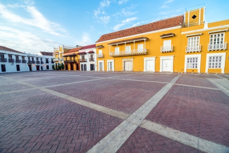 View of the historic Plaza de la Aduana in the colonial center of Cartagena, Colombiaのeditorial素材