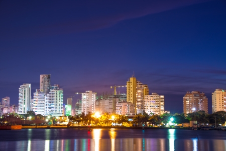 Nighttime view of the modern part of Cartagena, Colombiaの写真素材