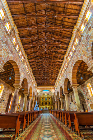View of the interior of the cathedral in Barichara, Colombiaのeditorial素材