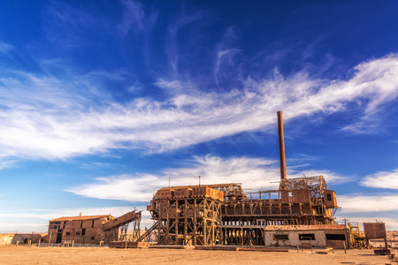 Remains of a saltpeter refinery ghost town of Santa Laura, Chileの写真素材