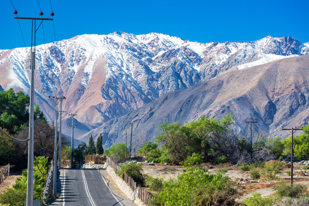 Road winding through the Andes mountain range near La Serena, Chileの写真素材