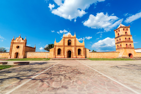 Church, chapel, and bell tower of the in San Jose de Chiquitos, Boliviaの写真素材