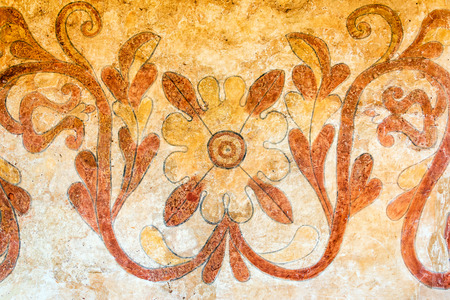 Closeup view of artwork on the exterior of the Jesuit Mission at Santa Ana, Boliviaの写真素材
