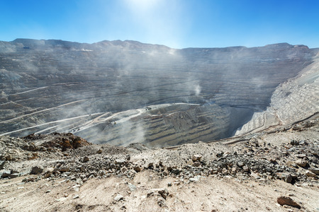 View of the open pit copper mine of Chuquicamata, Chileの写真素材