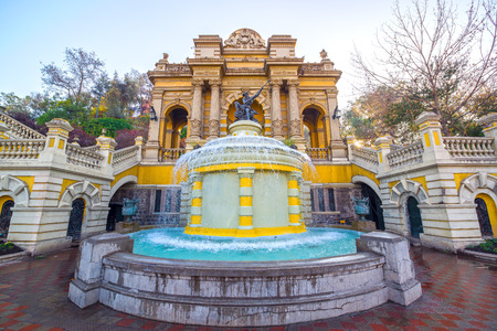 Fountain in Santa Lucio park in Santiago, Chileのeditorial素材
