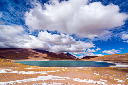 Blue Lake Meniques in the high plans of northern Chile near San Pedro de Atacamaの写真素材