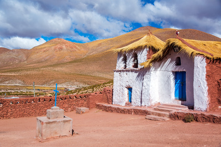 Straw roof church at Machuca near San Pedro de Atacama, Chileの写真素材