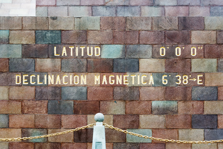 Monument to the equator in Quito Ecuador displaying 0 degrees latitudeの写真素材