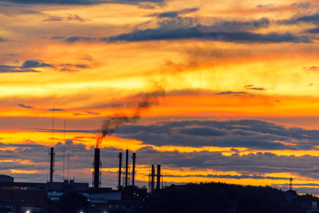 Smokestacks at sunset in Iquitos, Peru