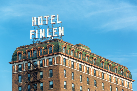 BUTTE, MT - AUGUST 21: Closeup view of historic Hotel Finlen in Butte, MT on August 21, 2015のeditorial素材