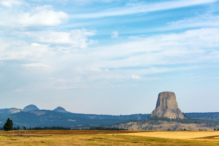 View of Devils Tower National Monument in Wyomingの写真素材