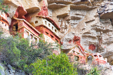 Ornate Revash tombs near Chachapoyas, Peruの写真素材