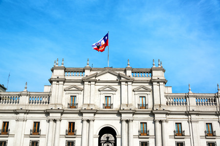 View of the facade of La Moneda Palace, the presidential palace in Santiago, Chileのeditorial素材