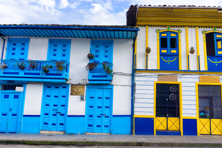 Colorful colonial architecture in Salento, Colombiaの写真素材