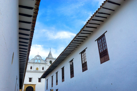 Church and colonial architecture in Villa de Leyva, Colombiaの写真素材
