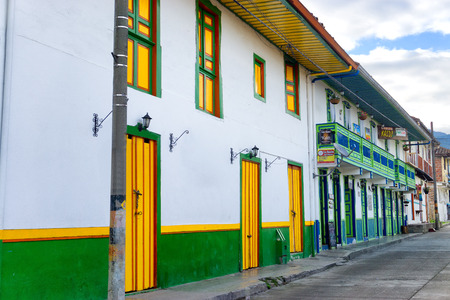 SALENTO, COLOMBIA - JUNE 6: Colorful architecture and shops in Salento, Colombia on June 6, 2016のeditorial素材